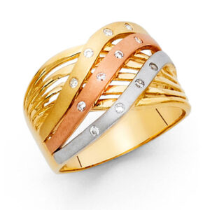 14K 3C CZ Fancy Ring