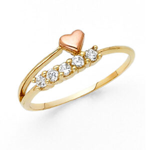 14K 3C CZ Fancy Heart Ring