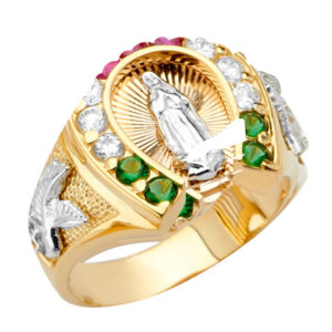 14K 3C Horse Shoe Men's CZ Ring with Guadalupe
