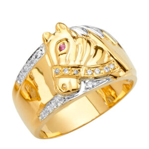 14K 3C Men's CZ Ring with Horse