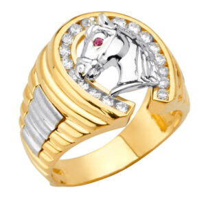 14K 2T Horse Shoe Men's CZ Ring