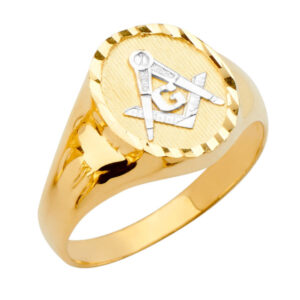 14K 2T Round Men's Ring with Masonic