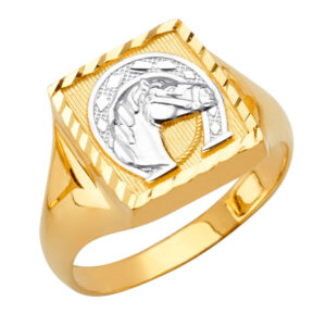 14K 2T Square Men's Ring with Horse Shoe