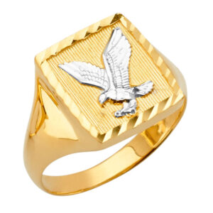 14K 2TY Square Men's Ring with Eagle