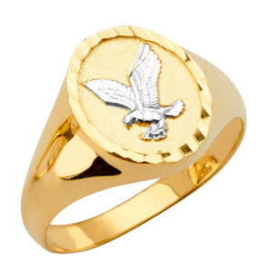 14K 2T Round Men's Ring with Eagle
