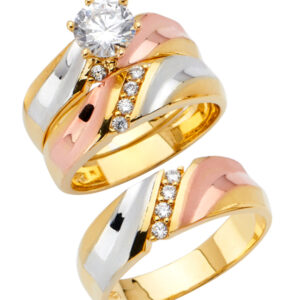 14K-3C-CZ-Wedding-Band-Trio-Set