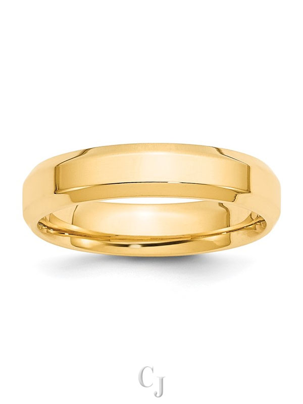 14k Yellow Gold 5mm Beveled Edge Comfort Fit Wedding Band