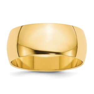 14k Yellow Gold 8mm Lightweight Half Round Wedding Band