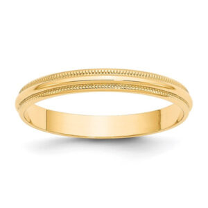 14k Yellow Gold 3mm Lightweight Milgrain Half Round Wedding Band
