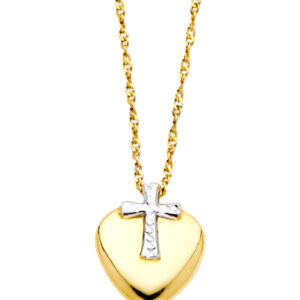 14K 2T Cross Heart Necklace