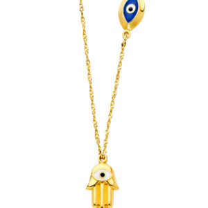 14KY Hamsa + Evil Eye Necklace