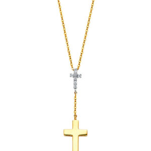 14K 2T CZ Cross Necklace