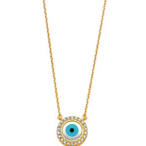 14KY CZ Evil Eye Necklace