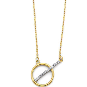 14K 2T CZ Bar Circle Necklace
