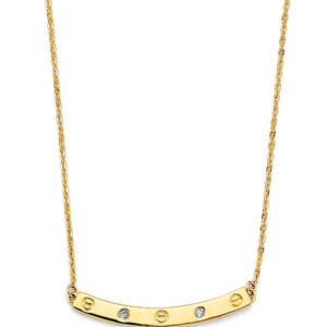 14KY Curved Bar with CZ & Screw Necklace