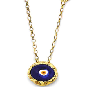 14KY Fancy Blue Evil Eye Necklace with CZ