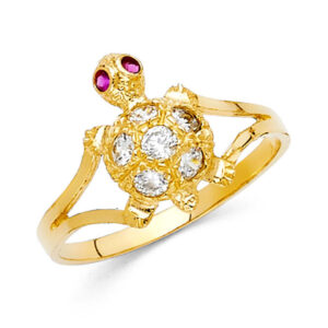 14KY CZ Turtle Fancy Ring