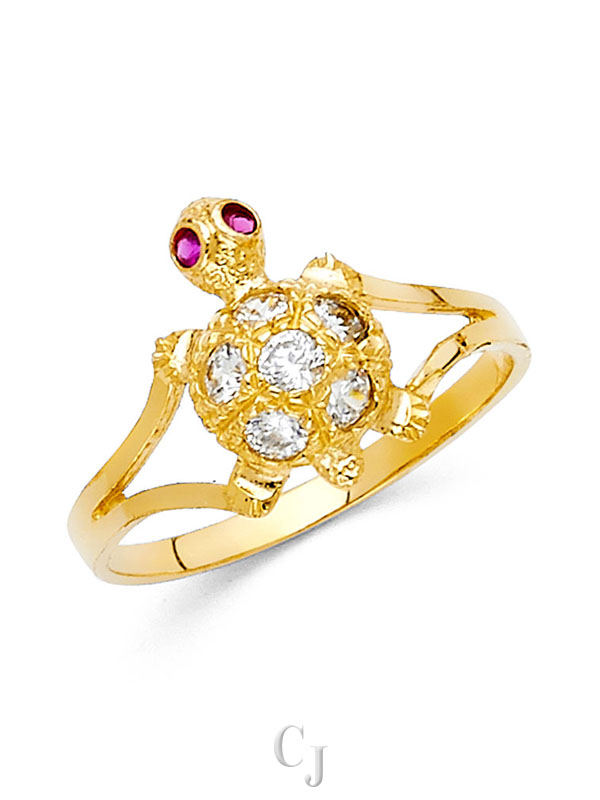 14KY CZ Turtle Fancy Ring