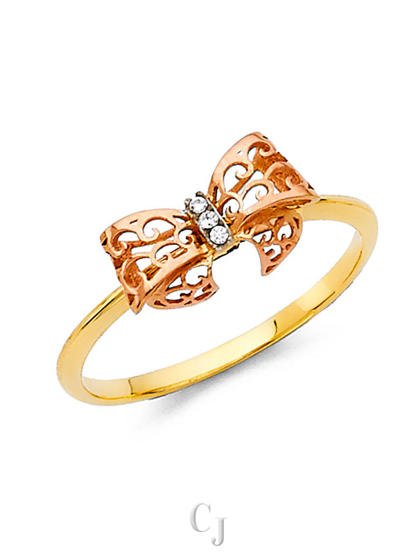 14K 3C CZ Fancy Ring