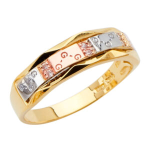 14K 3C CZ Men's Wedding Band