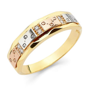 14K 3C CZ Ladies Wedding Band