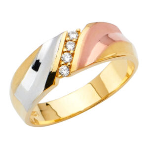 14K 3C Men's CZ Wedding Band/Trio Set