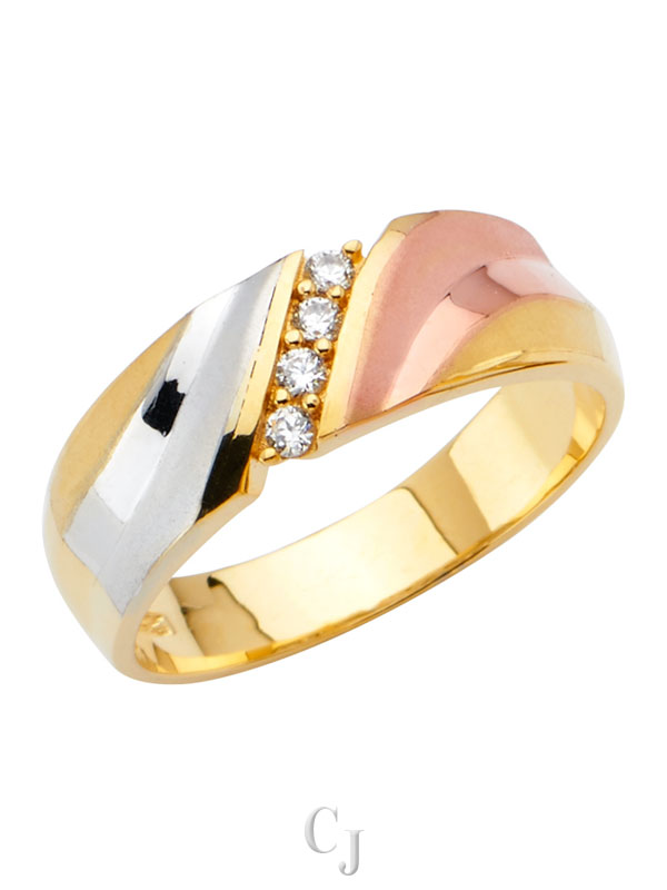 14K 3C Men's CZ Wedding Band/Trio Set