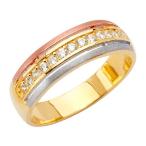 14K 3C Men's CZ Wedding Band/Trio Set