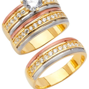 14K 3C CZ Engagement Ring/Trio Set