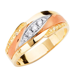 14K 3C Men's CZ Wedding Band/Trio Set
