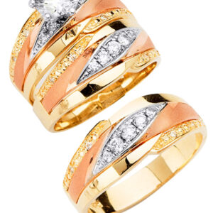 14K 3C CZ Engagement Ring/Trio Set