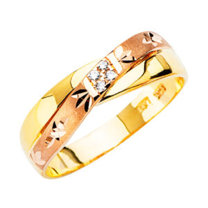 14K 3C Men's CZ Wedding Band