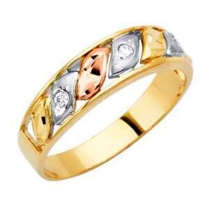 14K 3C Men's CZ Wedding Band