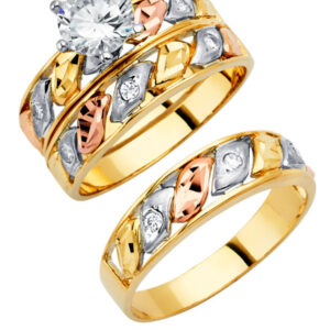 14K 3C CZ Engagement Ring/Trio Set