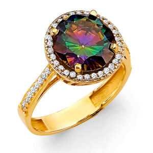 14KY Fancy Mystic Topaz CZ Ring