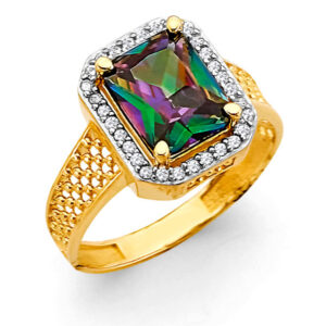 14KY Fancy Mystic Topaz CZ Ring