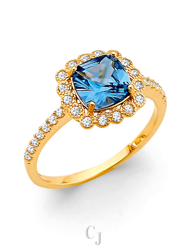 14KY Fancy Blue CZ Ring