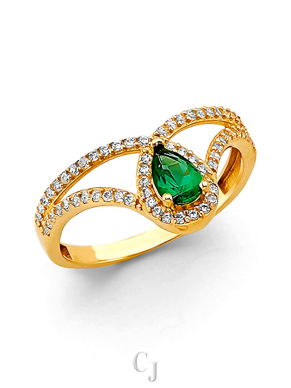 14KY Fancy Green CZ Ring