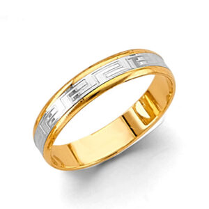 14K 2T 4mm Greek Design Wedding Band