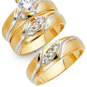 14K 2T CZ Engagement Ring/Trio Set