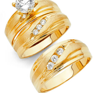 14KY CZ Engagement Ring/Trio Set