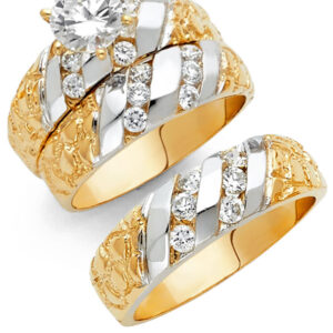 14K 2T CZ Engagement Ring/Trio Set