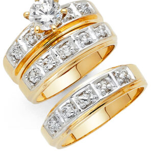 14K 2T CZ Engagement Ring/Trio Set
