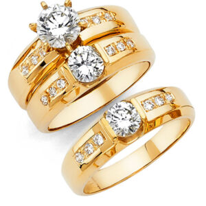 14KY CZ Engagement Ring/Trio Set