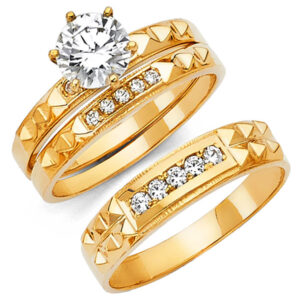 14KY CZ Engagement Ring/Trio Set