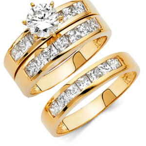 14KY CZ Engagement Ring/Trio Set