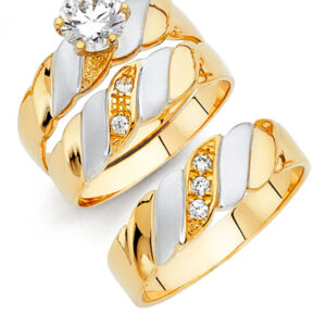 14K 2T CZ Engagement Ring/Trio Set