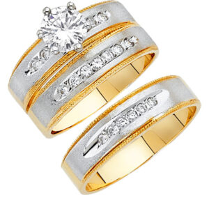 14K 2T CZ Engagement Ring/Trio Set