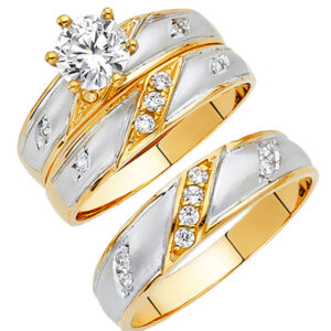 14K 2T CZ Engagement Ring/Trio Set