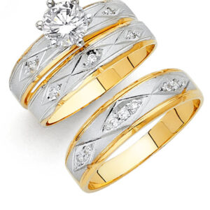 14K 2T CZ Engagement Ring/Trio Set